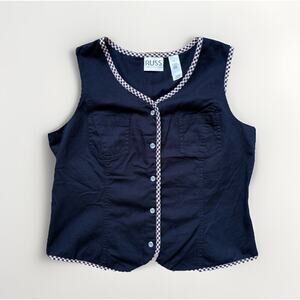 Liz Claiborne Equestrian Sweater Vest Sz 12 Navy Classic Prep Country Cotton VTG